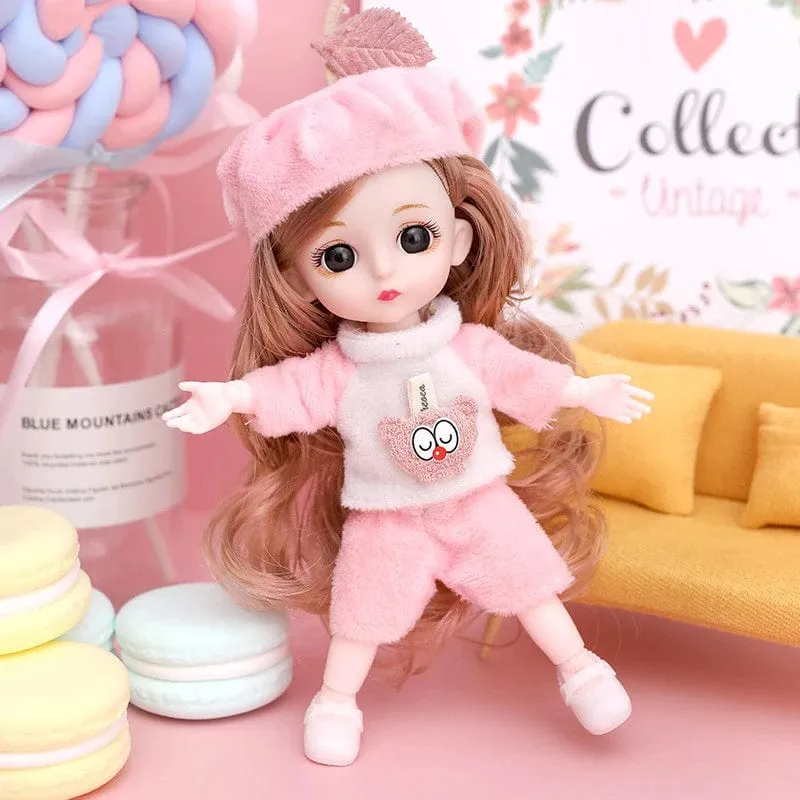 Puppe für Mädchen Spielzeug BJD Minipuppe 13 bewegliches Gelenk Baby 3D große Augen schöne DIY Spielzeugpuppe mit Kleidung verkleiden 1/12 Modepuppe