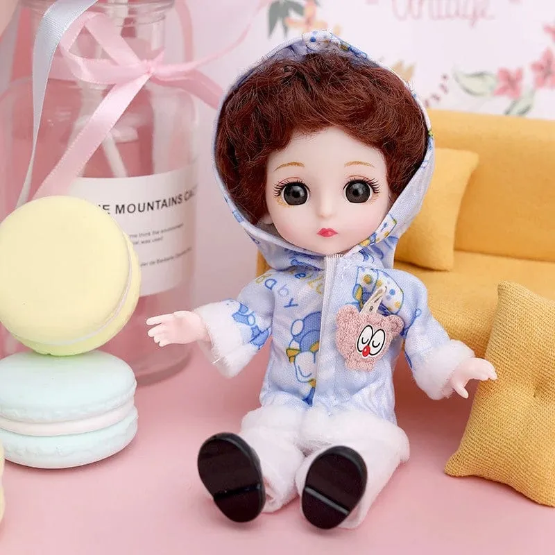 Puppe für Mädchen Spielzeug BJD Minipuppe 13 bewegliches Gelenk Baby 3D große Augen schöne DIY Spielzeugpuppe mit Kleidung verkleiden 1/12 Modepuppe