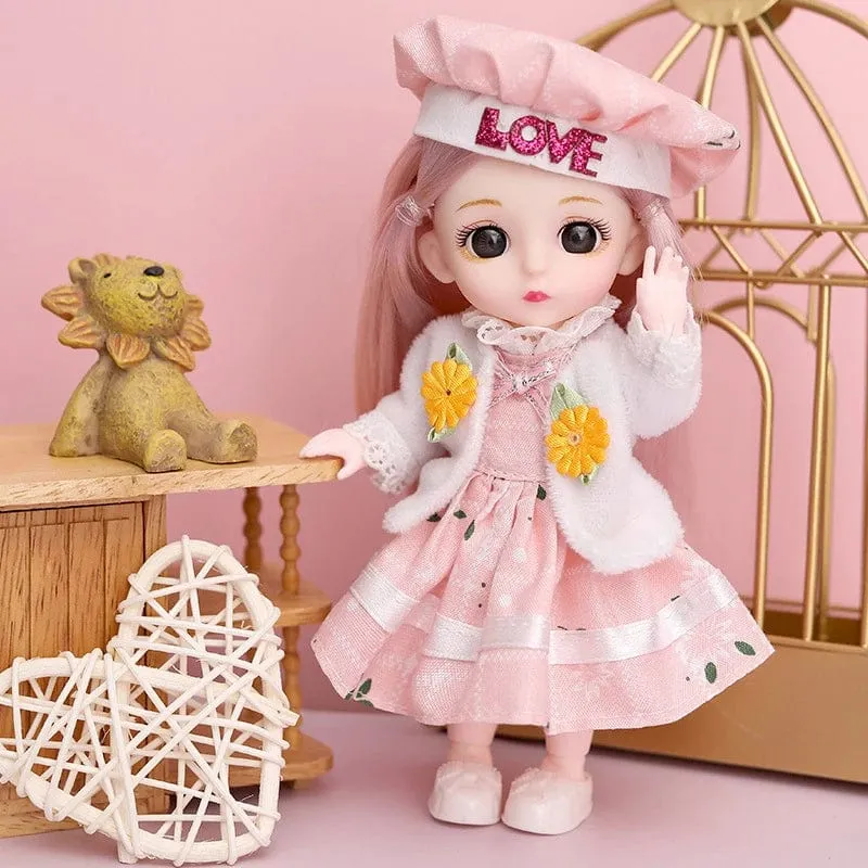 Puppe für Mädchen Spielzeug BJD Minipuppe 13 bewegliches Gelenk Baby 3D große Augen schöne DIY Spielzeugpuppe mit Kleidung verkleiden 1/12 Modepuppe