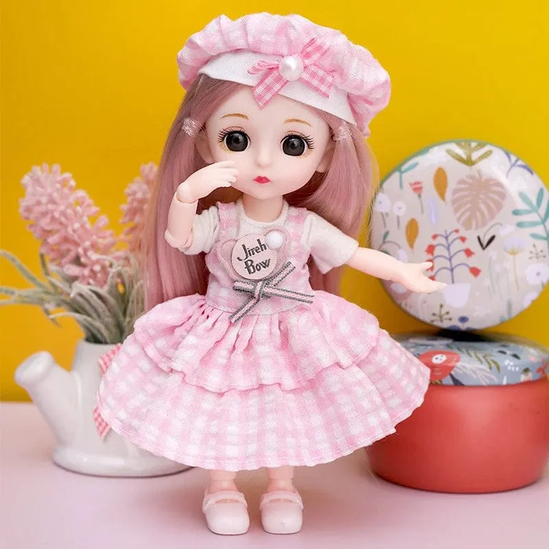 Puppe für Mädchen Spielzeug BJD Minipuppe 13 bewegliches Gelenk Baby 3D große Augen schöne DIY Spielzeugpuppe mit Kleidung verkleiden 1/12 Modepuppe