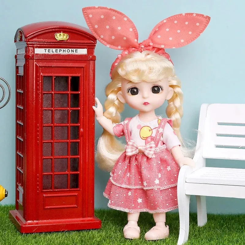 Puppe für Mädchen Spielzeug BJD Minipuppe 13 bewegliches Gelenk Baby 3D große Augen schöne DIY Spielzeugpuppe mit Kleidung verkleiden 1/12 Modepuppe