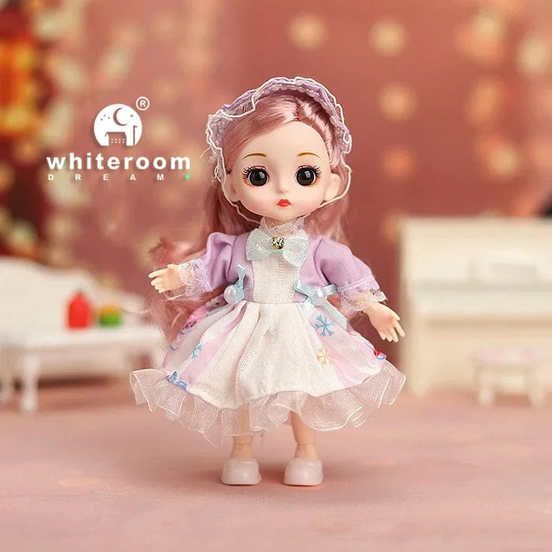 Puppe für Mädchen Spielzeug BJD Minipuppe 13 bewegliches Gelenk Baby 3D große Augen schöne DIY Spielzeugpuppe mit Kleidung verkleiden 1/12 Modepuppe