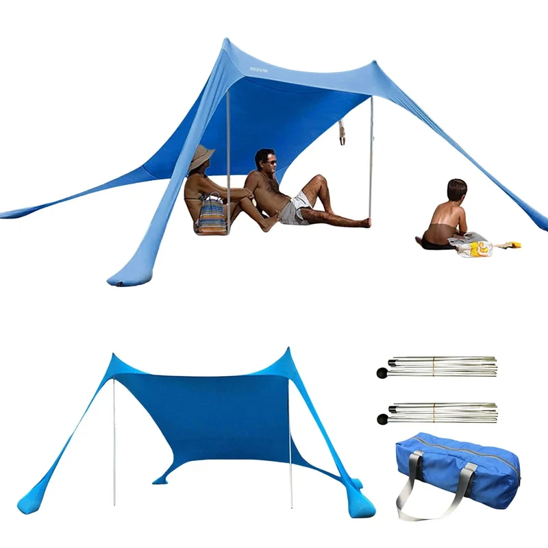 Outdoor-Strandzelt Sonnenschutz Camping Shades Zelte Winddichte einteilige Strandüberdachungszelte UPF50+ Tragbares Familienzelt für Bea