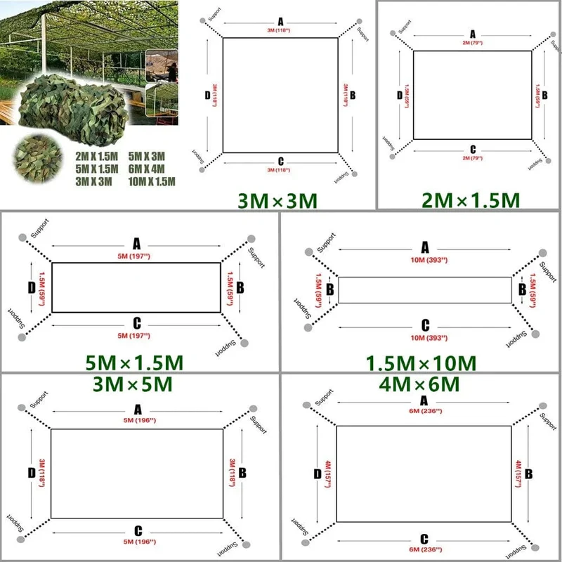 Yeahmart 3 x 5 m/4 x 6 m Jagd-Militär-Tarnnetze Woodland Army-Trainings-Tarnnetz Autoabdeckungen Schatten Camping Sonnenschutz