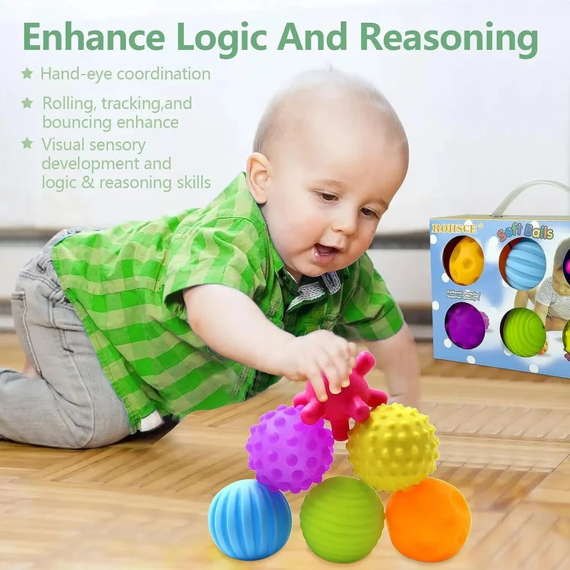 Sensorische Bälle für Babys, sensorisches Babyspielzeug, 1 bis 2 Jahre alt, Aktivität, strukturierter Multi-Softball, Montessori-Spielzeug für Babys von 6–12 Monaten