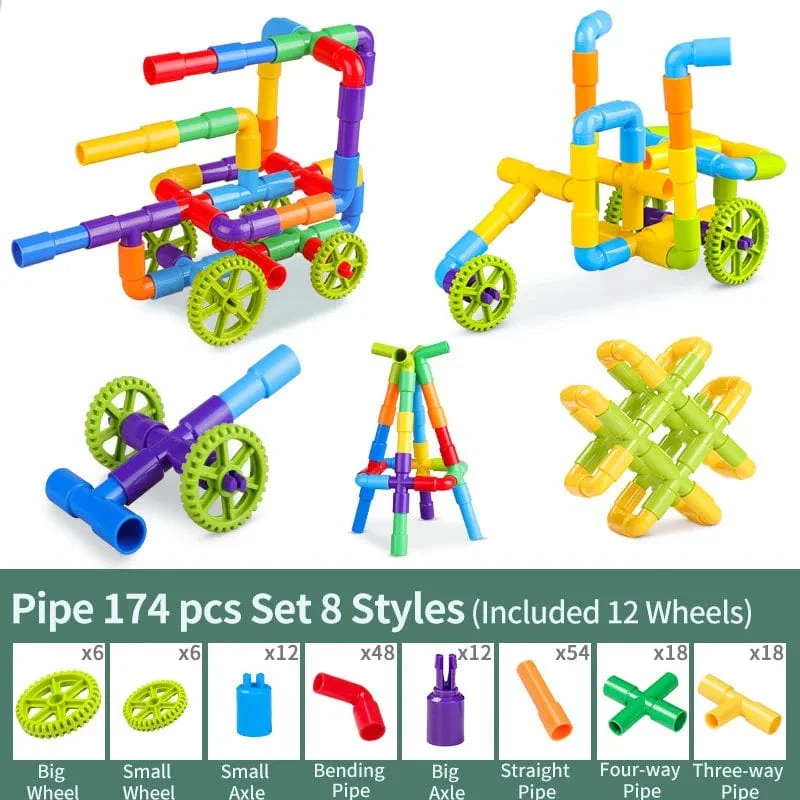 DIY Wasser Bausteine ​​Spielzeug Montessori Wasser Rohr Bausteine ​​Spielzeug Designer Kinder Bau Pädagogisches Spielzeug Geschenk