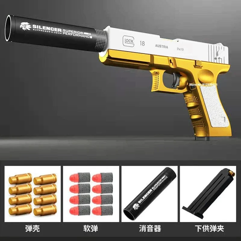 G17 Soft Bullet Spielzeugpistole Shell Ejection Foam Darts Pistole Desert Eagle Airsoft Pistole mit Schalldämpfer für Kinder Erwachsene