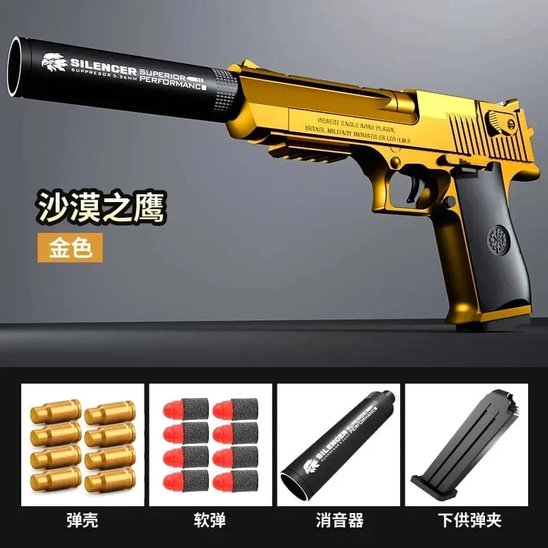G17 Soft Bullet Spielzeugpistole Shell Ejection Foam Darts Pistole Desert Eagle Airsoft Pistole mit Schalldämpfer für Kinder Erwachsene