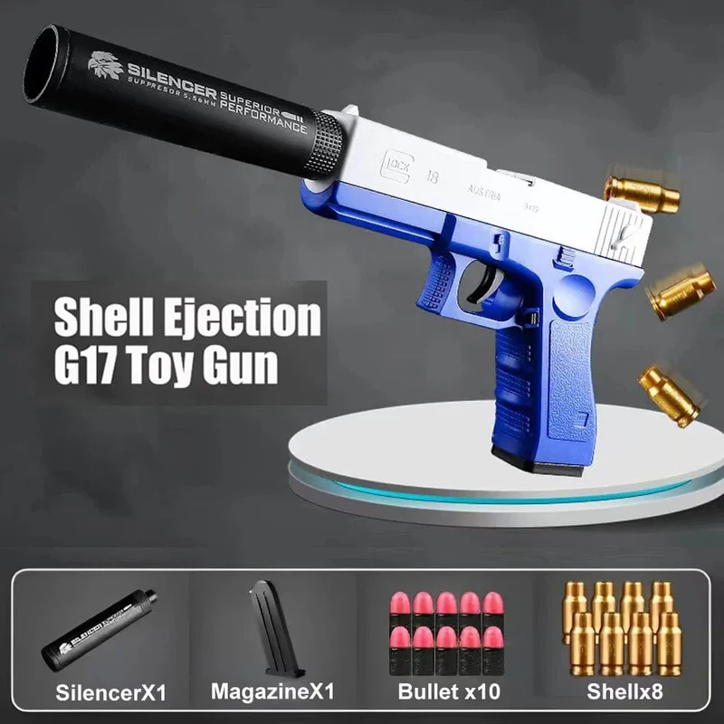 G17 Soft Bullet Spielzeugpistole Shell Ejection Foam Darts Pistole Desert Eagle Airsoft Pistole mit Schalldämpfer für Kinder Erwachsene