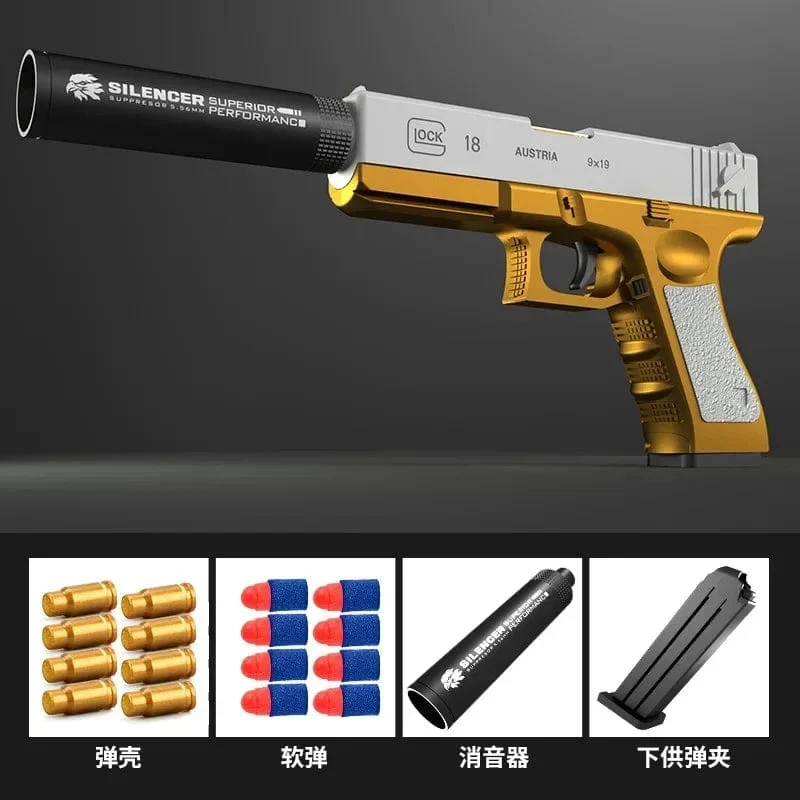 G17 Soft Bullet Spielzeugpistole Shell Ejection Foam Darts Pistole Desert Eagle Airsoft Pistole mit Schalldämpfer für Kinder Erwachsene