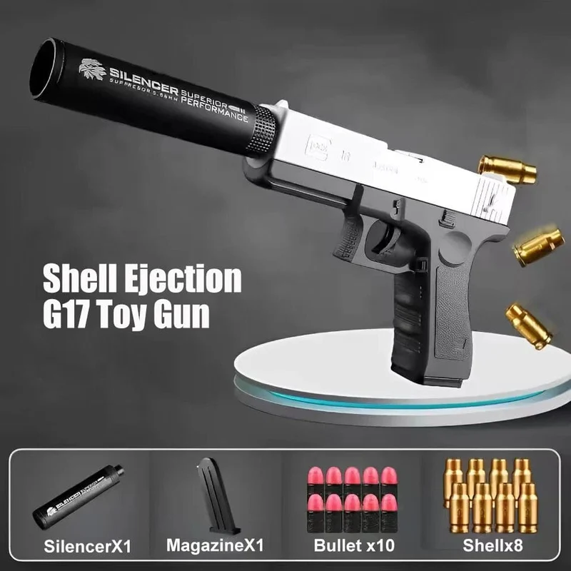 G17 Soft Bullet Spielzeugpistole Shell Ejection Foam Darts Pistole Desert Eagle Airsoft Pistole mit Schalldämpfer für Kinder Erwachsene