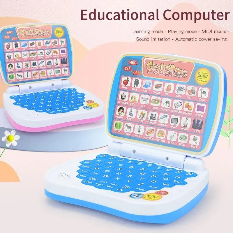 Kleines Laptop-Spielzeug zum Englischlernen für Kinder. Jungen- und Mädchencomputer für Alphabet ABC.Zahlen.Wörter.Rechtschreibung.Mathematik.Musik