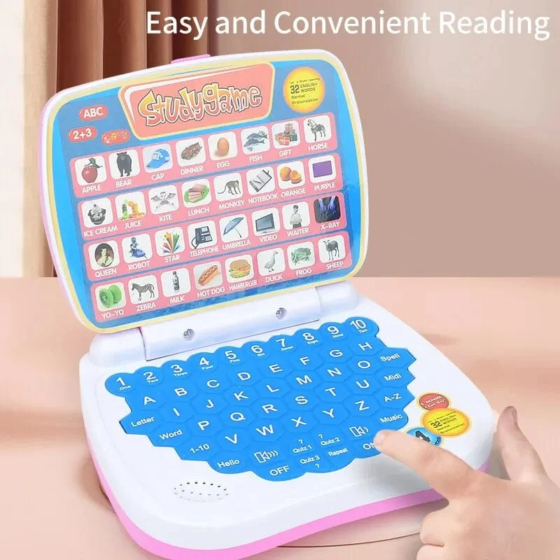 Kleines Laptop-Spielzeug zum Englischlernen für Kinder. Jungen- und Mädchencomputer für Alphabet ABC.Zahlen.Wörter.Rechtschreibung.Mathematik.Musik