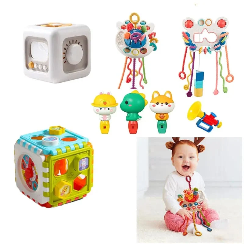 Baby Montessori Spielzeug Würfel 0 6 12 Monate Lernen Form Farbe Block Uhr Kinder Spiel Set mit Puzzle Pädagogisches Geschenk