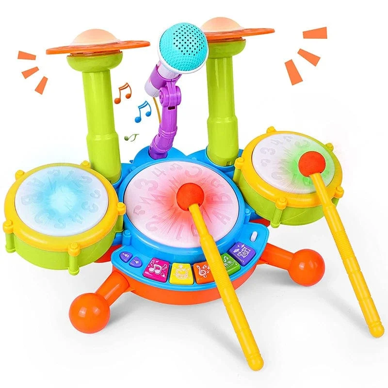 Kinder-Schlagzeug-Set für Kleinkinder von 1–3 Jahren, Musikinstrumente, Spielzeug für Kleinkinder, Mädchen, Mikrofon, Lernaktivitäten, Geschenke