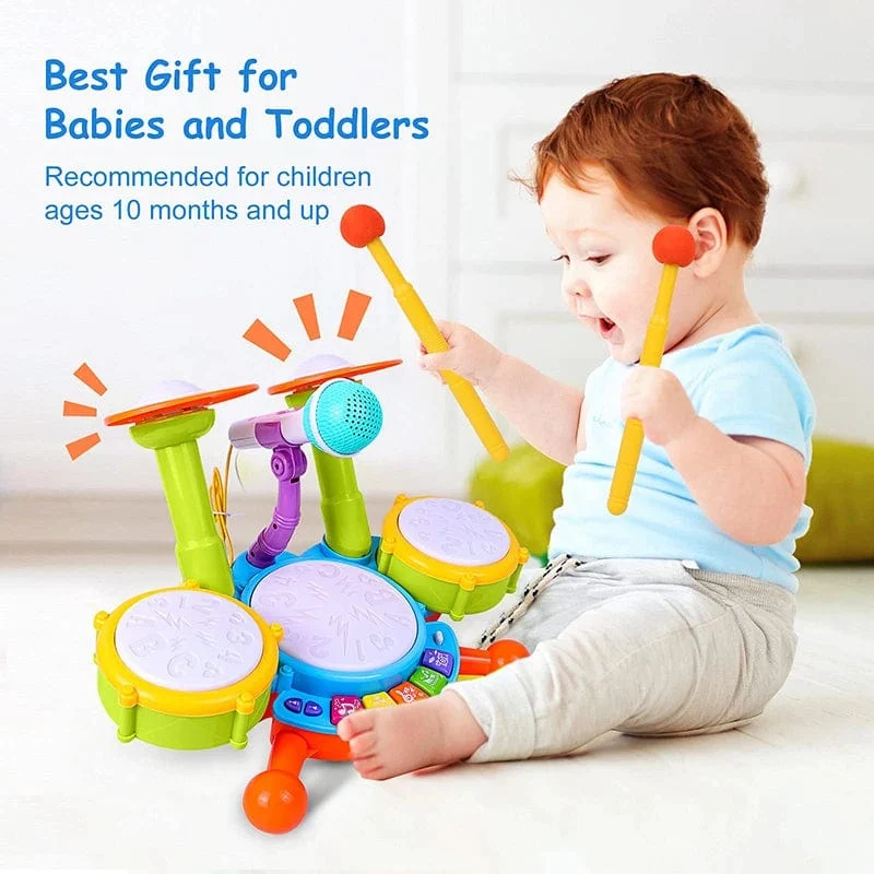 Kinder-Schlagzeug-Set für Kleinkinder von 1–3 Jahren, Musikinstrumente, Spielzeug für Kleinkinder, Mädchen, Mikrofon, Lernaktivitäten, Geschenke