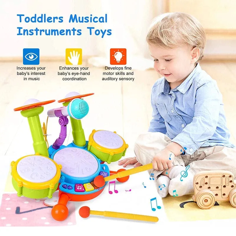Kinder-Schlagzeug-Set für Kleinkinder von 1–3 Jahren, Musikinstrumente, Spielzeug für Kleinkinder, Mädchen, Mikrofon, Lernaktivitäten, Geschenke