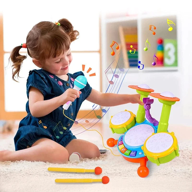 Kinder-Schlagzeug-Set für Kleinkinder von 1–3 Jahren, Musikinstrumente, Spielzeug für Kleinkinder, Mädchen, Mikrofon, Lernaktivitäten, Geschenke
