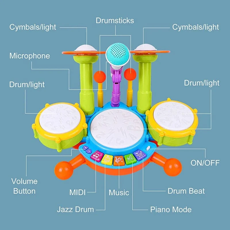 Kinder-Schlagzeug-Set für Kleinkinder von 1–3 Jahren, Musikinstrumente, Spielzeug für Kleinkinder, Mädchen, Mikrofon, Lernaktivitäten, Geschenke
