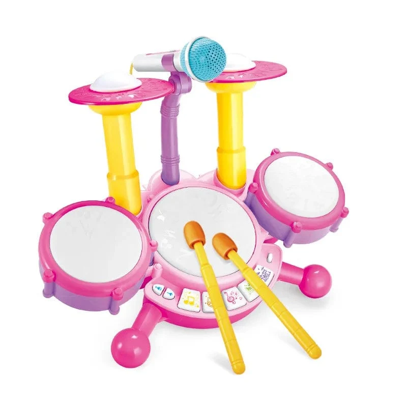 Kinder-Schlagzeug-Set für Kleinkinder von 1–3 Jahren, Musikinstrumente, Spielzeug für Kleinkinder, Mädchen, Mikrofon, Lernaktivitäten, Geschenke