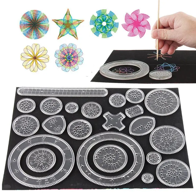 Lustiges ineinander greifendes Zahnrad- und Spirograph-Zeichenspielzeug-Set, kreatives Lernspielzeug für Kinder, Mal- und Zeichenzubehör