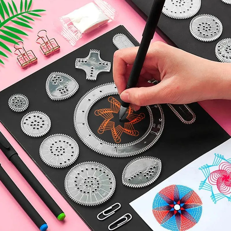 Lustiges ineinander greifendes Zahnrad- und Spirograph-Zeichenspielzeug-Set, kreatives Lernspielzeug für Kinder, Mal- und Zeichenzubehör