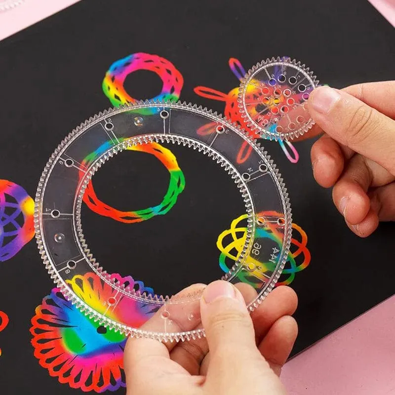 Lustiges ineinander greifendes Zahnrad- und Spirograph-Zeichenspielzeug-Set, kreatives Lernspielzeug für Kinder, Mal- und Zeichenzubehör