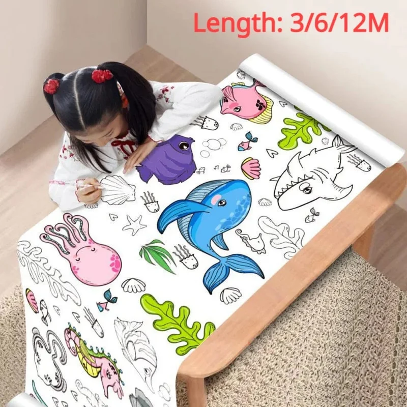 12/6/3M Kinder Zeichenrolle DIY Graffiti Scroll Farbfüllpapier Malerei Malpapierrolle für Kinder Lernspielzeug