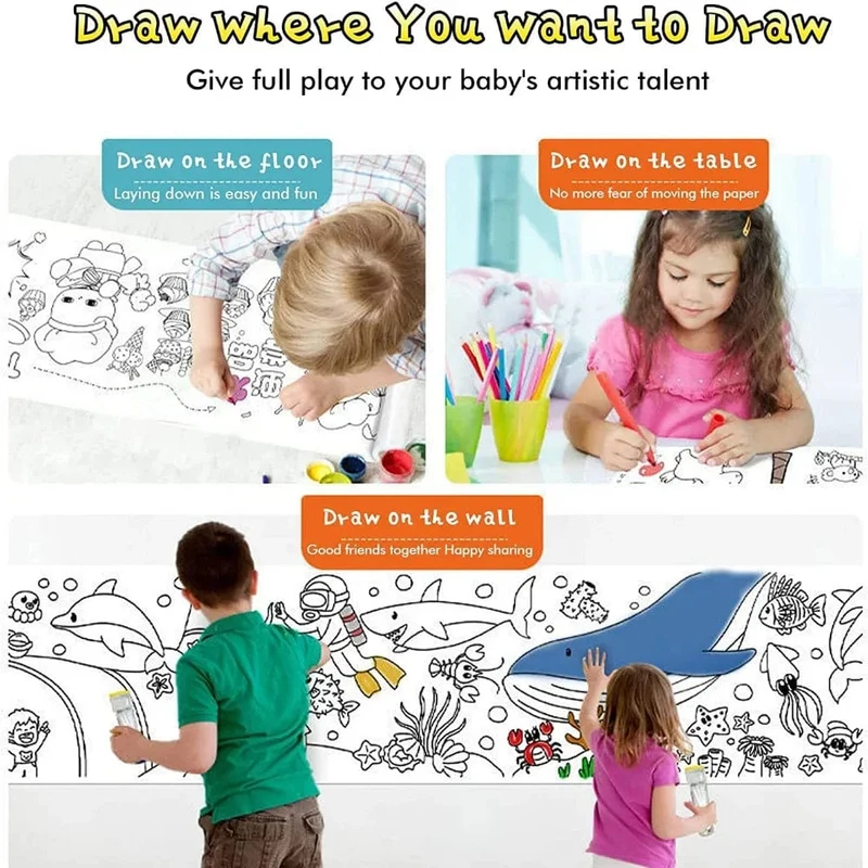 12/6/3M Kinder Zeichenrolle DIY Graffiti Scroll Farbfüllpapier Malerei Malpapierrolle für Kinder Lernspielzeug
