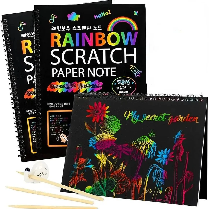 Rainbow Magic Scratch Off Papierset für Kinder, Kunst, Kratzen, Malspielzeug, Kinder, DIY-Graffitibuch, Montessori-Lernspielzeug