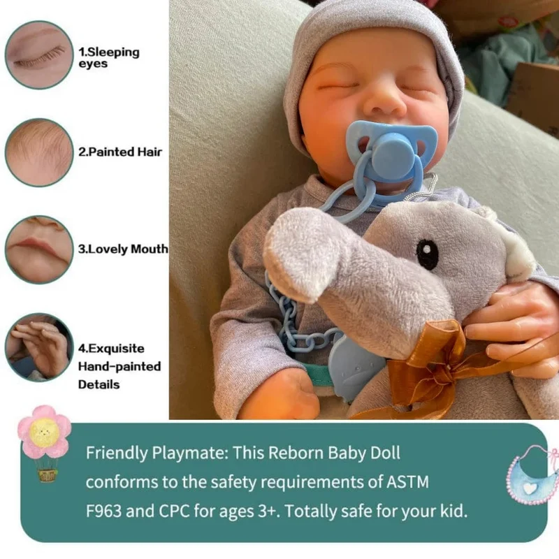 46 cm Reborn Babypuppe Levi, gemischtes Silikon, Vinyl oder Stoffpuppe, fertig, 3D-bemalte Haut, Adern, Kunstsammlung, Puppengeschenk für Mädchen