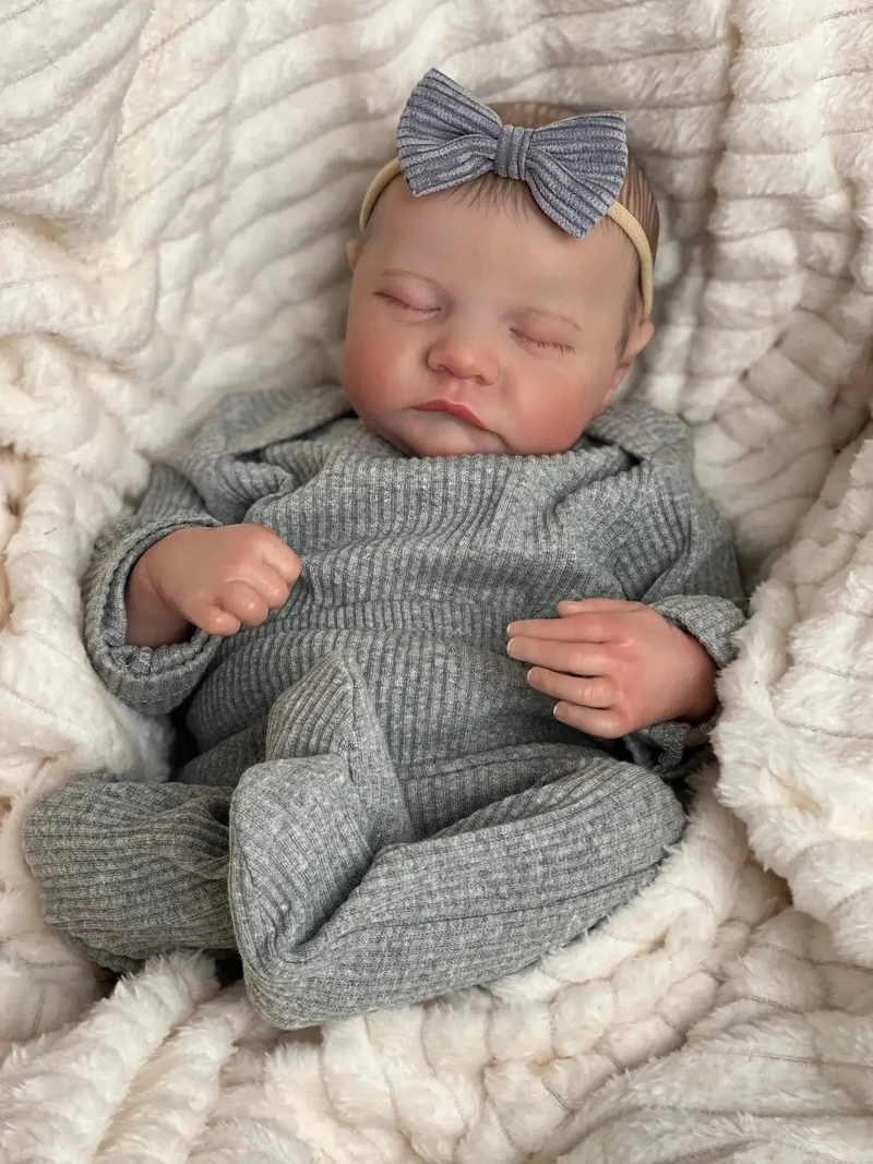 NPK 49 cm Levi Neugeborene Babypuppe Reborn Schlafendes weiches Silikon Flexibler 3D-Hautton mit sichtbaren Adern Handbemalte Haarpuppe