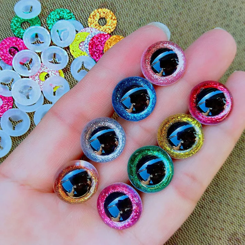20 Stück 3D-Kunststoff-Glitzer-Sicherheitsaugen für Häkelspielzeug, Amigurumi, Diy-Mix, gemischte Größen, Spielzeugpuppenherstellung, 10/12/14/16/18/20/22 mm