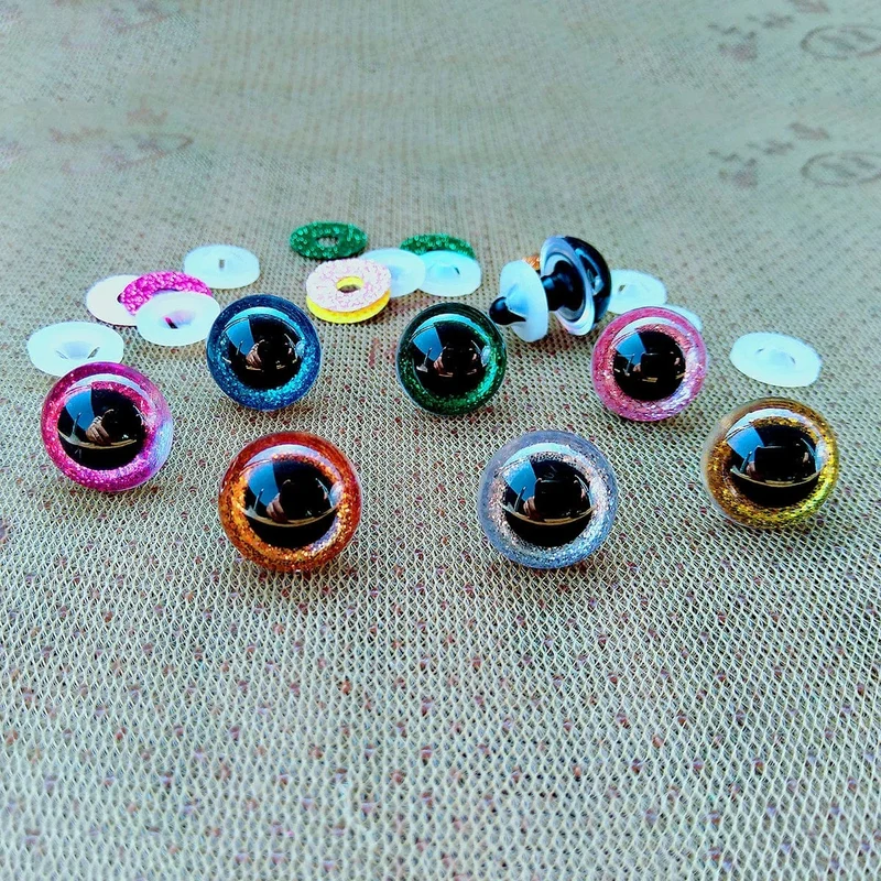 20 Stück 3D-Kunststoff-Glitzer-Sicherheitsaugen für Häkelspielzeug, Amigurumi, Diy-Mix, gemischte Größen, Spielzeugpuppenherstellung, 10/12/14/16/18/20/22 mm