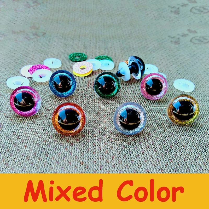 20 Stück 3D-Kunststoff-Glitzer-Sicherheitsaugen für Häkelspielzeug, Amigurumi, Diy-Mix, gemischte Größen, Spielzeugpuppenherstellung, 10/12/14/16/18/20/22 mm