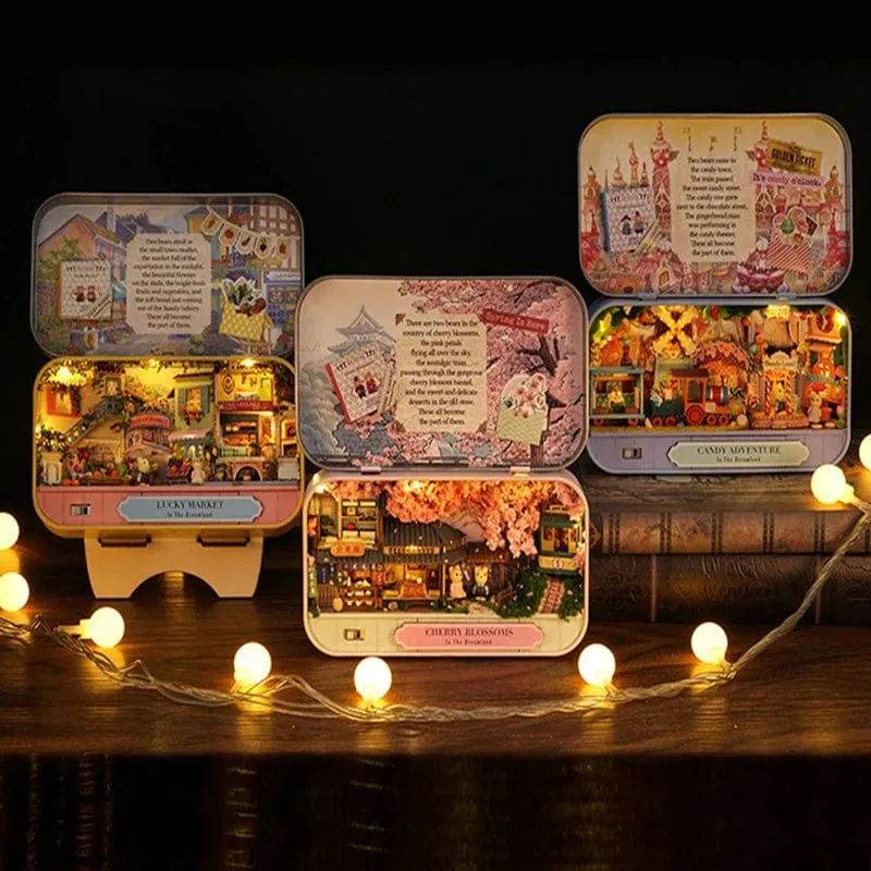 DIY Holz Puppenhäuser Handgemachte Lustige Box Theater Miniatur Box Niedliche Puppenhäuser Bausätze Geschenk Holzspielzeug Für Mädchen