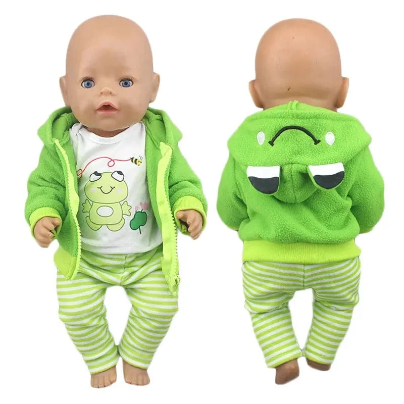 2023 neue Nette frosch Anzüge Fit Für 43cm Baby Puppe 17 Zoll Lebensechte Baby Puppe Kleidung