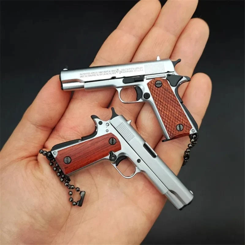 1:3 Massivholz Griff 1911 Metall Schlüsselanhänger Modell Spielzeug Pistole Miniatur Legierung Pistole Sammlung Spielzeug Geschenk Anhänger