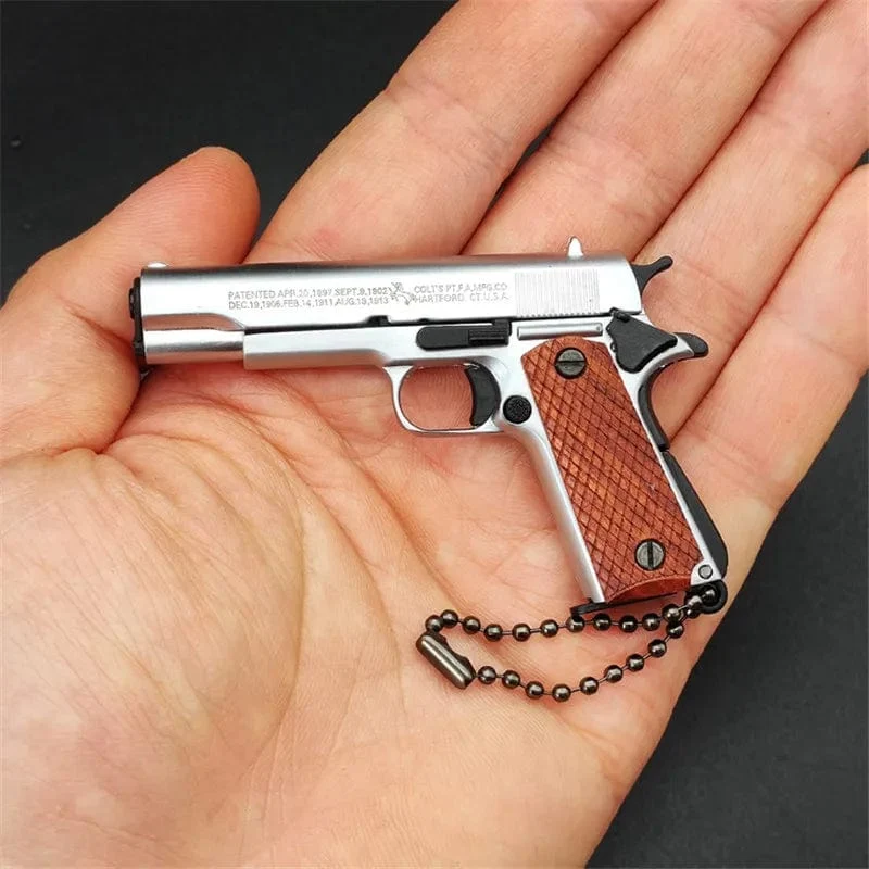 1:3 Massivholz Griff 1911 Metall Schlüsselanhänger Modell Spielzeug Pistole Miniatur Legierung Pistole Sammlung Spielzeug Geschenk Anhänger