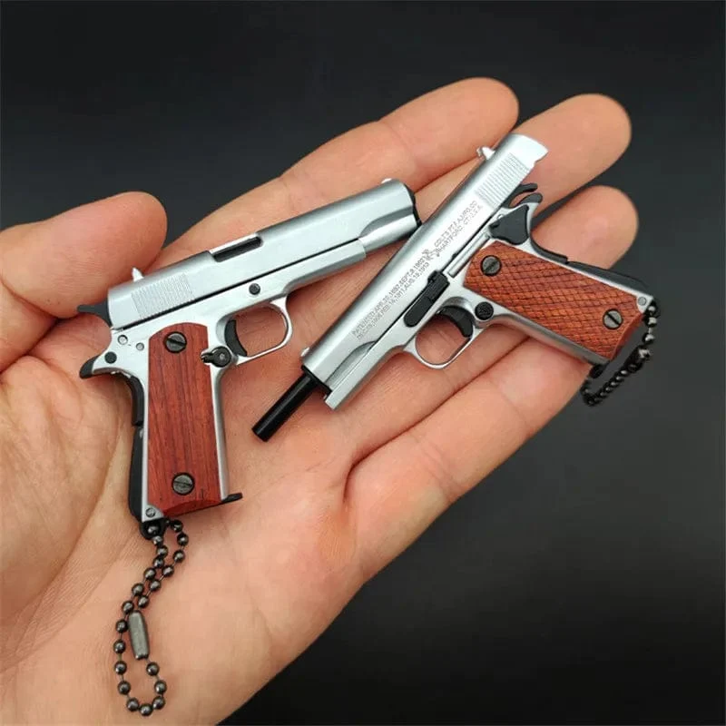 1:3 Massivholz Griff 1911 Metall Schlüsselanhänger Modell Spielzeug Pistole Miniatur Legierung Pistole Sammlung Spielzeug Geschenk Anhänger