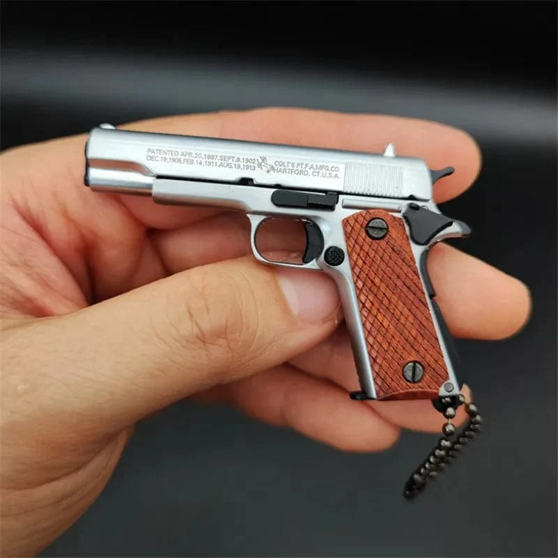 1:3 Massivholz Griff 1911 Metall Schlüsselanhänger Modell Spielzeug Pistole Miniatur Legierung Pistole Sammlung Spielzeug Geschenk Anhänger