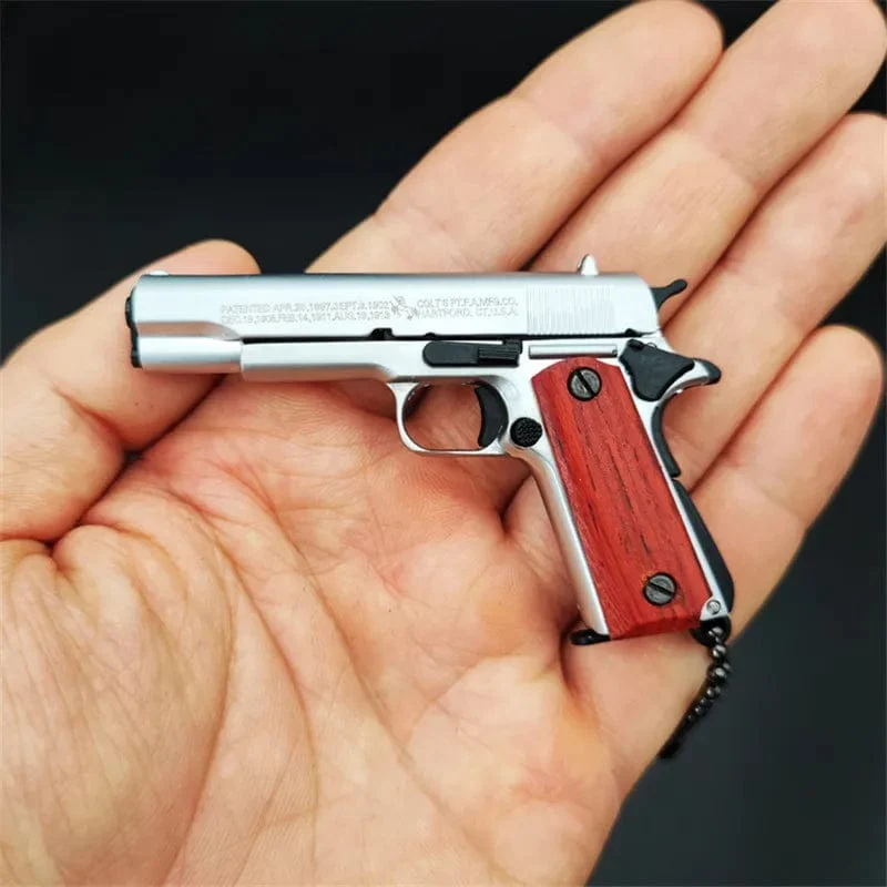 1:3 Massivholz Griff 1911 Metall Schlüsselanhänger Modell Spielzeug Pistole Miniatur Legierung Pistole Sammlung Spielzeug Geschenk Anhänger