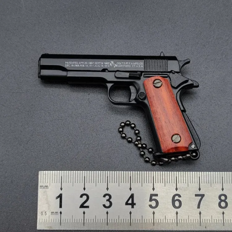 1:3 Massivholz Griff 1911 Metall Schlüsselanhänger Modell Spielzeug Pistole Miniatur Legierung Pistole Sammlung Spielzeug Geschenk Anhänger