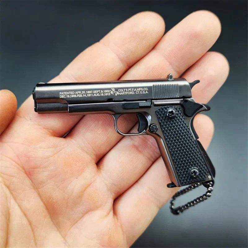 1:3 Massivholz Griff 1911 Metall Schlüsselanhänger Modell Spielzeug Pistole Miniatur Legierung Pistole Sammlung Spielzeug Geschenk Anhänger