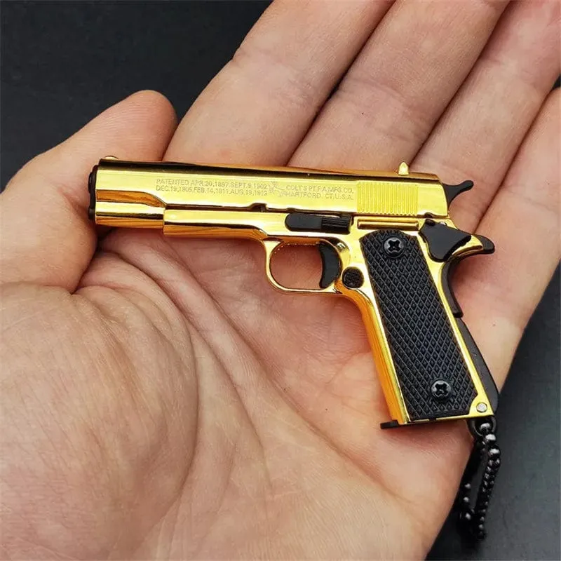 1:3 Massivholz Griff 1911 Metall Schlüsselanhänger Modell Spielzeug Pistole Miniatur Legierung Pistole Sammlung Spielzeug Geschenk Anhänger