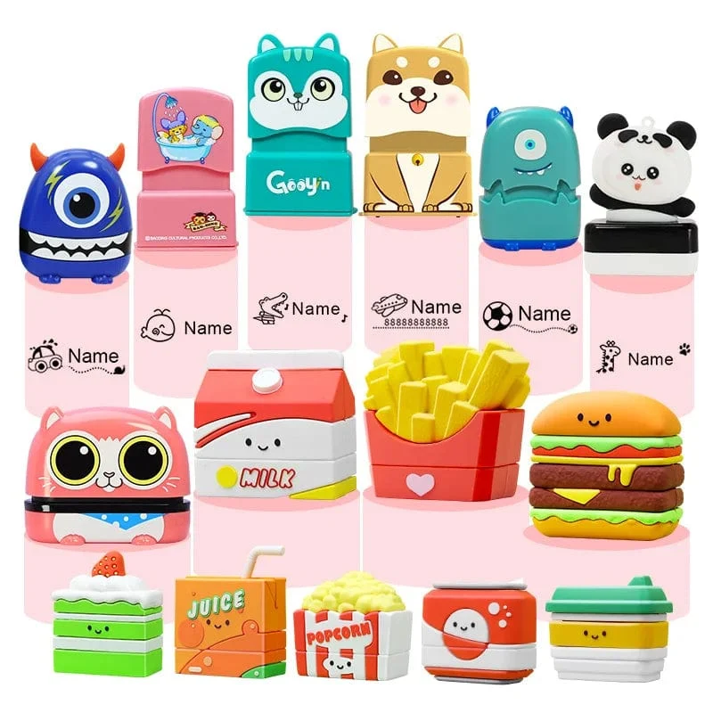 Kinder Name Siegel Benutzerdefinierte Student Name Stempel Kindergarten Kleidung Wasserdicht Name Aufkleber Kawaii Montessori Stempel Geschenk