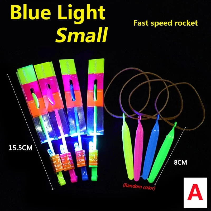 Neue 50/30/10/5/1 Stück Erstaunliche Licht Spielzeug Pfeil Rakete Hubschrauber Fliegen Spielzeug LED Licht Spielzeug Party Spaß Geschenke Gummiband Katapult
