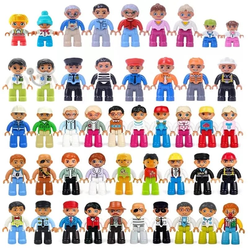 Große Größe Charakter Figuren Baustein Puppe Familie Bauer Arbeiter Arzt Polizisten Große Ziegel Kompatibel Bauen Haus Kind Spielzeug