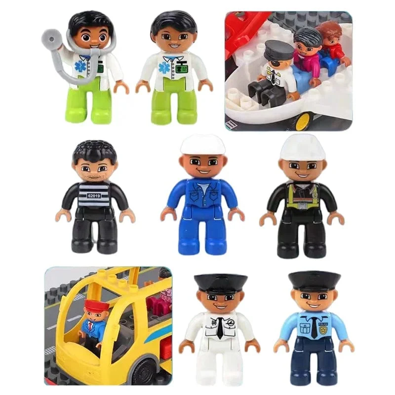 Große Größe Charakter Figuren Baustein Puppe Familie Bauer Arbeiter Arzt Polizisten Große Ziegel Kompatibel Bauen Haus Kind Spielzeug
