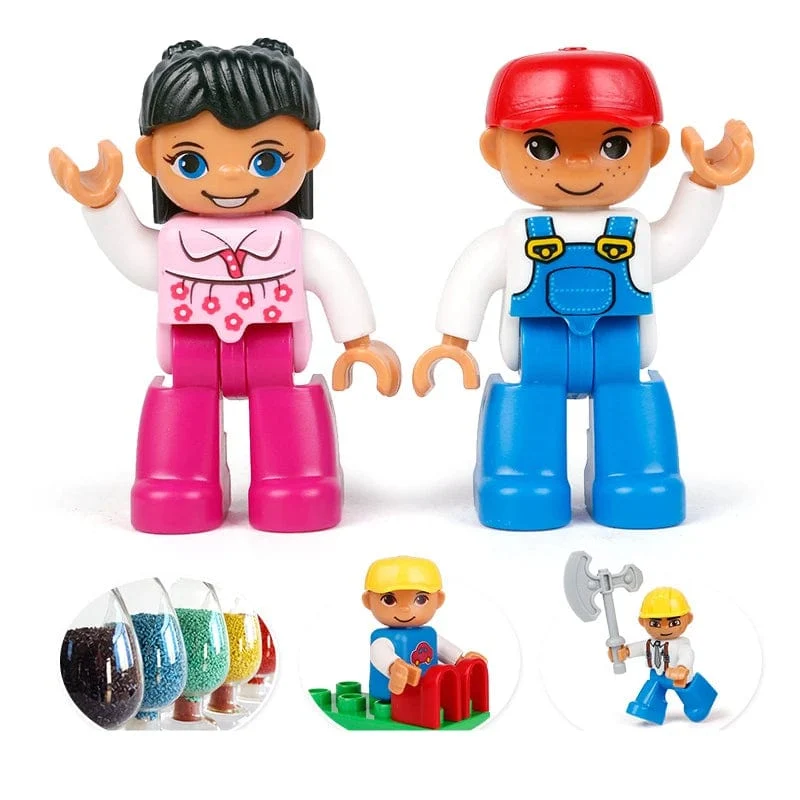 Große Größe Charakter Figuren Baustein Puppe Familie Bauer Arbeiter Arzt Polizisten Große Ziegel Kompatibel Bauen Haus Kind Spielzeug